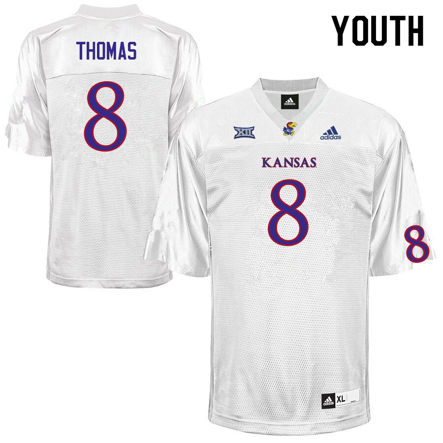Youth #8 Ky Thomas Kansas Jayhawks College Football Jerseys Sale-White - Click Image to Close